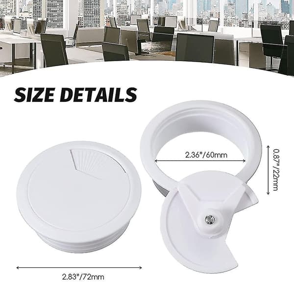 2 stk skrivebordsgrommet, skrivebordskabelgrommetledning, pc-datamaskinbord i plast