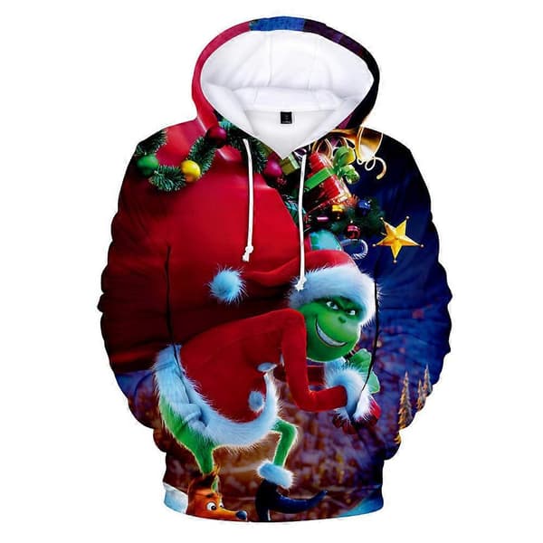 Barn Gutter Jenter Jul Grinch 3D-trykte hettegensere Langermet hettegenser Genser Casual Pullover Løse Juletopper Gave B 7-8 Years