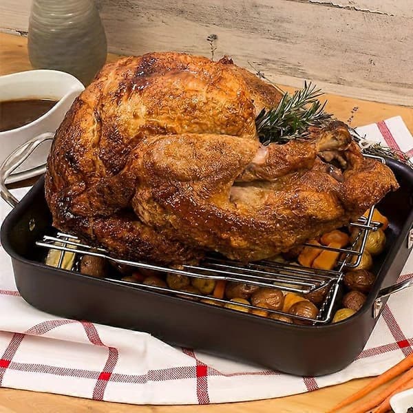 Justerbart sammenleggbart rotisseristativ i rustfritt stål for ovnsbaking, grilling og steking grilled chicken