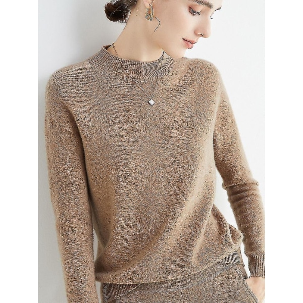 Cashmere genser for kvinner 100 % Cashmere lett, langermet strikket genser med rund hals Original velvet camel M
