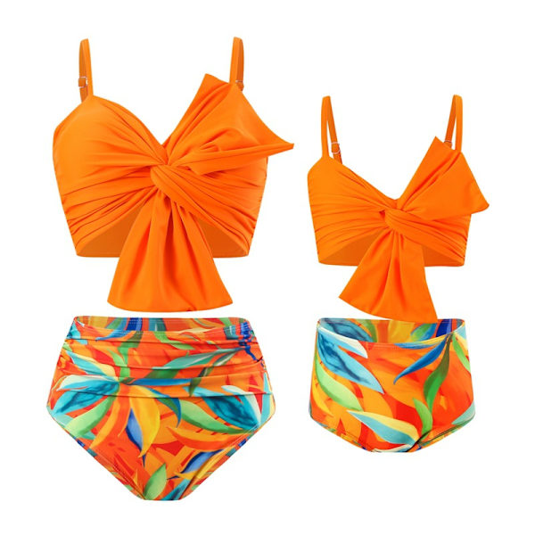 Förälder-Barn Baddräkt Kvinnor Flickor Bikini Set Tryckt Strand Baddräkt NO.4 152 ( kids size)