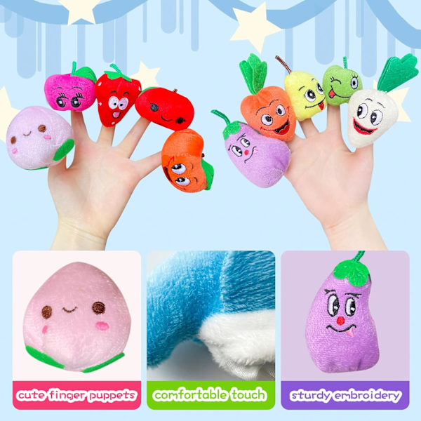 10 stk. fingerdukker til småbørn, bløde plysdyr fra havet fingerdukkelegetøj til historietid legetid shows festartikler, pædagogiske dukker 10 Pcs Fruit Finger Puppet