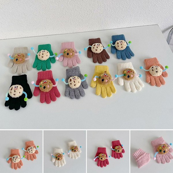 1 Par Barnens Höst Vinter Stickade Vantar Cartoon Cookie Dekoration Pojkar Flickor Vantar Ribbade Manschetter Blue