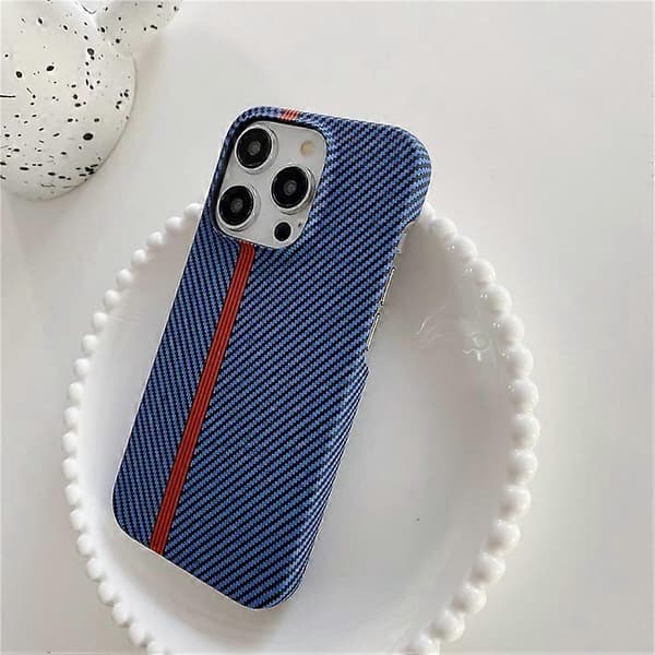 Kompatibel med iPhone 14 Pro Max telefondeksel karbonfibertekstur mikrofiberfôr + PC ufullstendig bakdeksel Blue