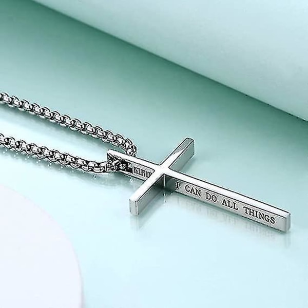 Korshalsband för män, Filipperna 4:13 Christian Cross Halsband i rostfritt stål för män Pojkar