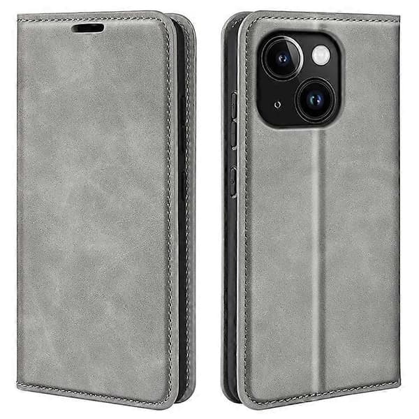 Kompatibel med iPhone 15 Reptåligt Plånboksfodral i PU-läder med Stativfunktion Grey