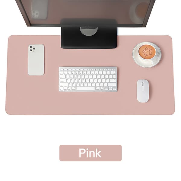 Stor skrivebordsmatte i PU-skinn, vanntett musematte (rosa, 60x30cm)