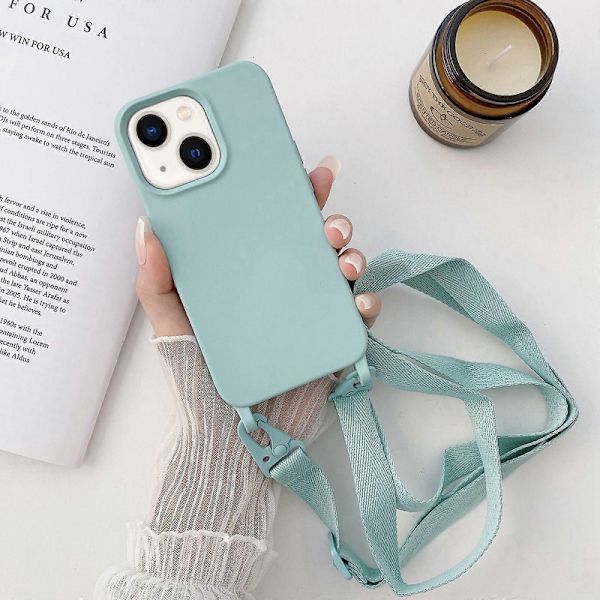 Elastisk silikone etui med snor til iPhone 14 Plus Sky Blue
