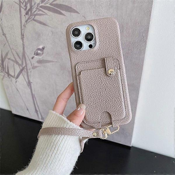 Fodral för iPhone 16 Pro Max, multifunktionella kortfack, läderbaksida med handledsrem Grey