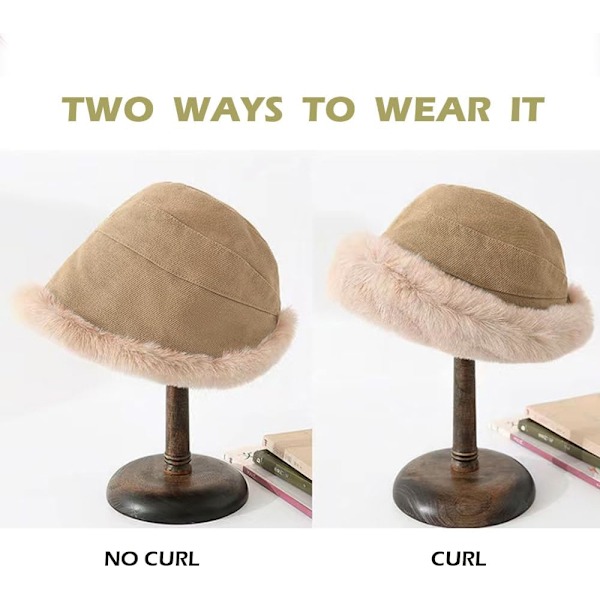 Plush Fuzzy Spandau Hat til Kvinder Varmt Fluffy Faux Fur Fisker Hat Vinter Ski Udendørs Vindtæt Varmt Fleeceforet Hat Beige Small-Large