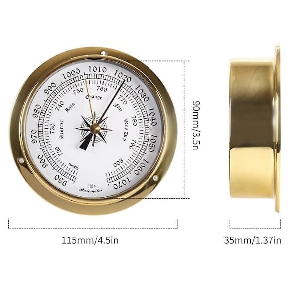Termometer og hygrometer, kobberhus testinstrument for veggmontering, båtbruk, 115 mm