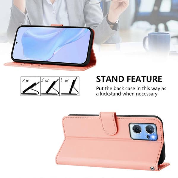 Lanyard PU Etui Til OPPO Reno7 5G Global Pink