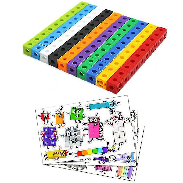 100 stk. Matematik Linking Cubes Numberblocks Interlocking Multilink Counting Blocks (bedst)