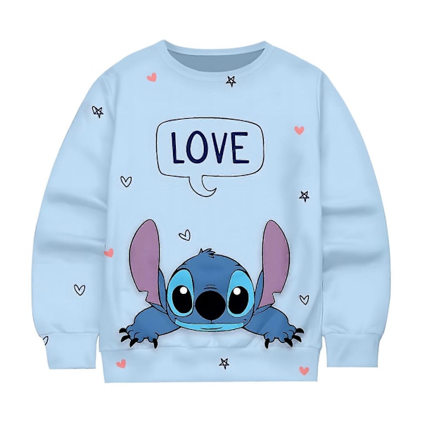 Tegneserie sød tegneserie Stitch 3D digital print pullover hættetrøje rund hals drenge og piger sweatshirt-1 WM0101 140cm