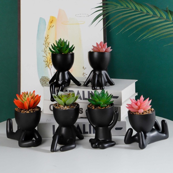 Mini menneskeformet keramisk urtepotte Lille figur potteplantepotte Creative Craft Desktop Vase Container E