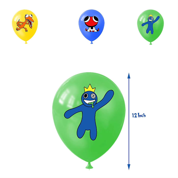 Rainbow Friends-festdekorasjoner, ballongkakepynt og bannersett