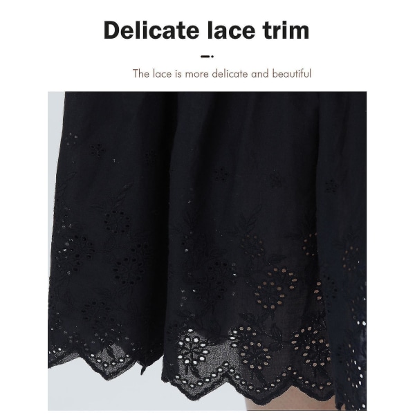 Half Slip Kjol Extender 100 % bomull Vintage underkjol med spetsbroderi Anglaise Lace - Black - 80cm M