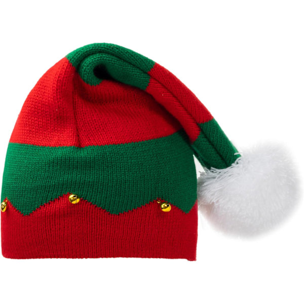 Tomtehatt Elf Julmössa Stickade Mössor för Kvinnor Män Varma Mössa med Pompom Jul Nyår Fest Red Green Medium