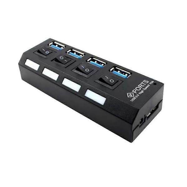 USB 3.0 strømadapter 4 porter Multi USB-splitterhub 3.0USB-hub 50 cm kabelhub dokkingstasjon EU-plugg Svart