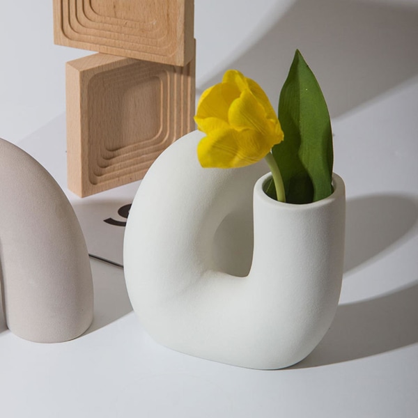 Hvid keramik snoet blomstervase Moderne mat minimalistisk boheme ensfarvet stue kontor soveværelse skrivebord plante vase dekoration julegave Khaki