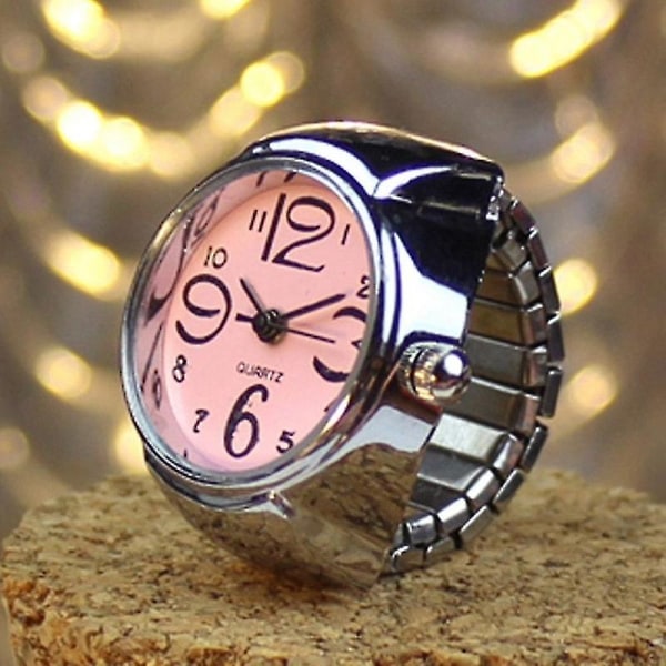 2stk L04 Urskive Kvarts Analog Klokke Creative Steel Cool Elastisk Kvarts Finger Ring Klokke For Menn / Pink