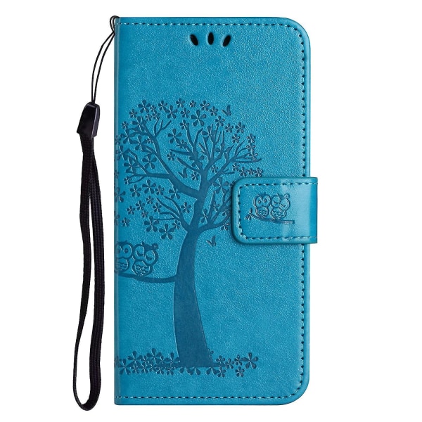 For Honor X6a 4g Owl Tree Imprinted Pu-läderställ Case Fullt skydd Cover Blue