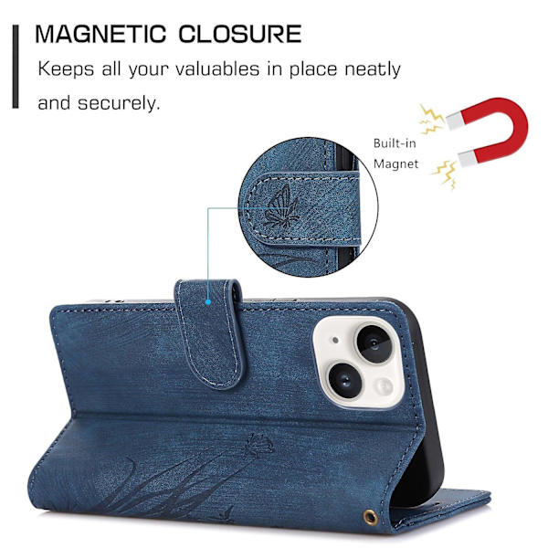 Orkide Lærveske for iPhone 13 Blue