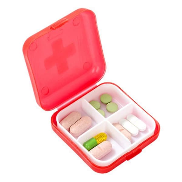 Bærbar 4 slots pille medicin boks holder opbevaring organizer container sag