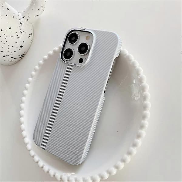 Kompatibel med iPhone 14 Pro Max telefondeksel karbonfibertekstur mikrofiberfôr + PC ufullstendig bakdeksel Silver