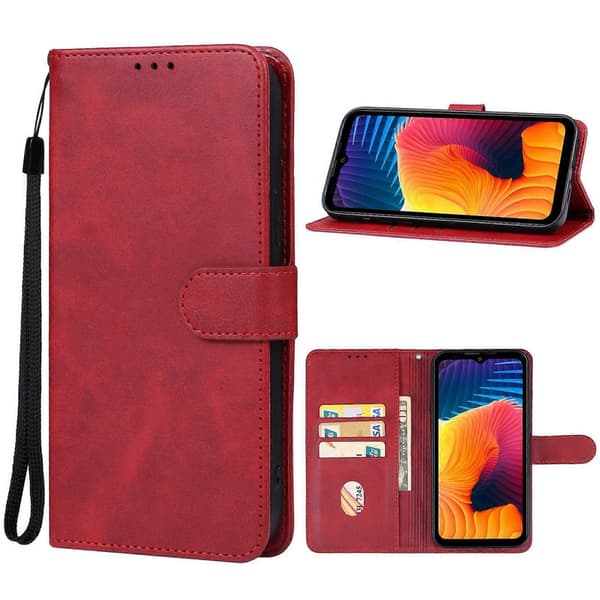 For Doogee V30 5G Lær Telefonveske Red