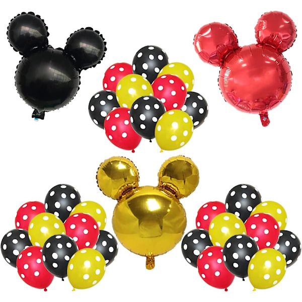 33 stk. Mickey Mouse-festballoner, 12 tommer latex 24 tommer aluminiumsfolieballoner, røde sorte gule balloner til børns fødselsdagsfestartikler