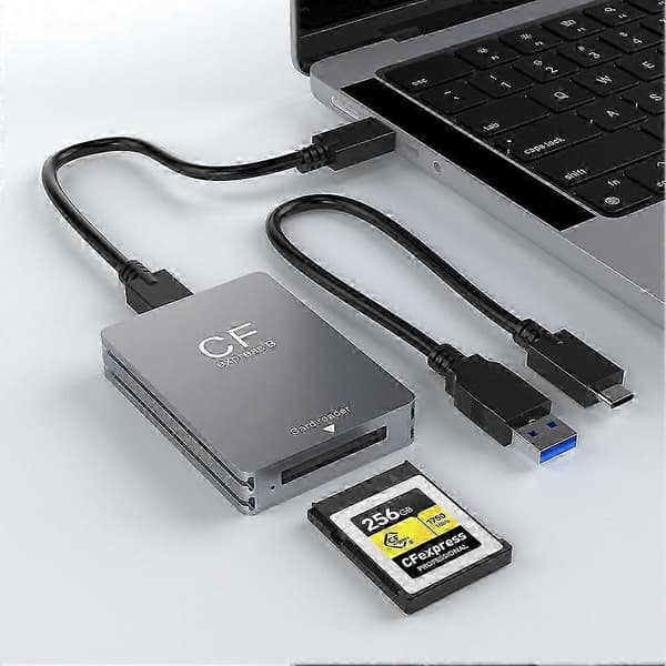 CFexpress typ B-kortläsare USB 3.2 Gen2 10 Gbit/s, USB-C till USB-C/A-kabel ingår Silver-gray