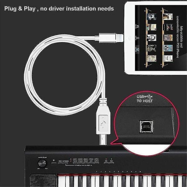 Lightning til Type-B MIDI Keyboard Konverter USB 2.0 Kabel til iPhone 7 8 X iPad