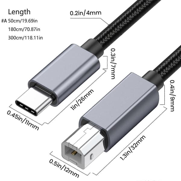 USB C till B anslutningskabel stöder 480 Mbps hastighet effektiv för tangentbord och musikkontroller för kontors- och hemmabruk 0,3 meter