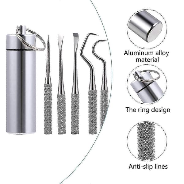 1 set bärbar tandpetarhållare i rostfritt stål, triangulär design 6.5X0.5cm Silver