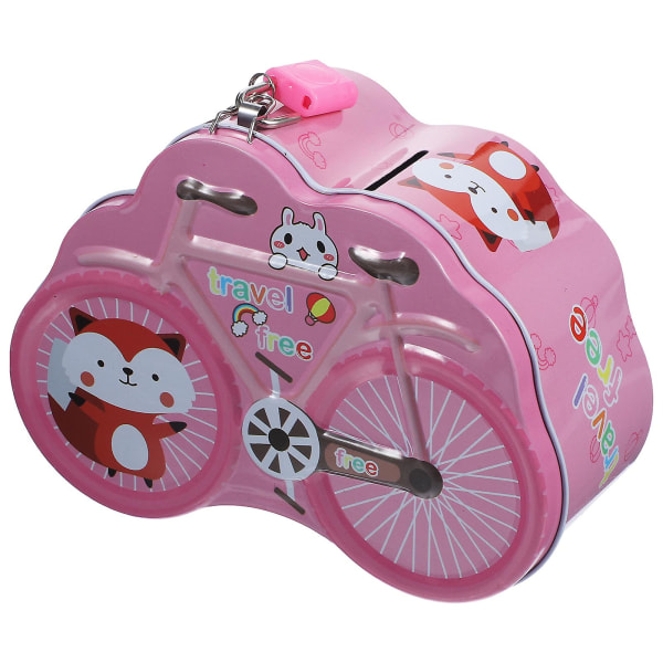 Metalli säästöpossu söpö polkupyörä säästöpossu Tyttöjen kolikkopankki lukolla polkupyörän muotoinen säästöpossu Pink 16.2X12.5CM