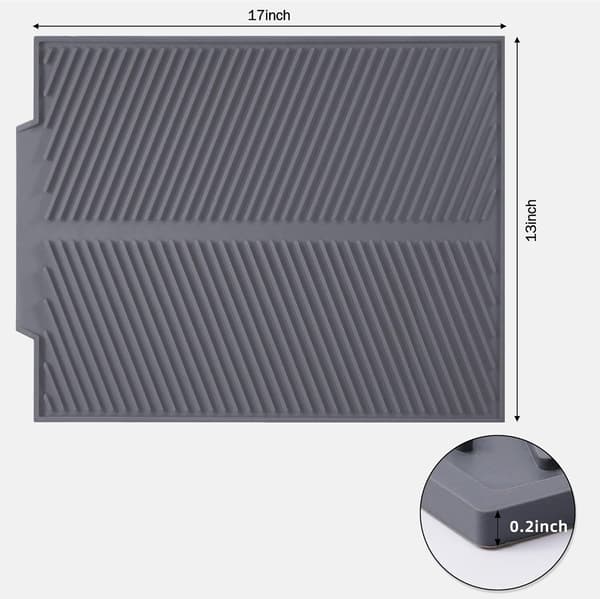 Grey Dish Drying Mat for Kitchen Counter, Large Silicone Dish Drying Mat, Easy Clean Non-Slip Heat Resistant Sink Mat, Foldable Dish Drying Rack Mat