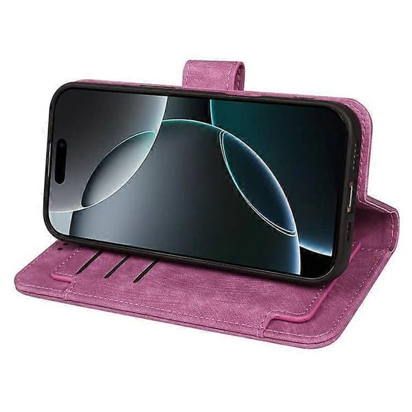 Läderfodral med linjemönster och plånboksdesign för iPhone 16 Pro med 9 kortfack Rose