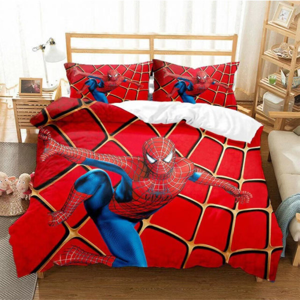 Spi18 Spider-man 3d-printet sengesæt Dynebetræk Dynebetræk Pudebetræk Børnegave UK DOUBLE 200x200cm
