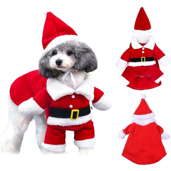 Koiran ja kissan joulupukkiasu, jouluiset lemmikkivaatteet Söpöt joulupukin vaatteet koiran lemmikin jouluvaatteet joulupukin hatulla M koko