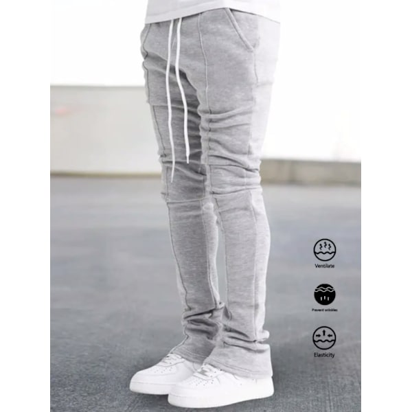 Herre sport fritid fire sesonger lange slengbukser slim fit snøring elastisk midje ensfargede bukser Light Gray L