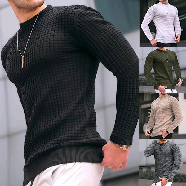 Vårvaffel herre rund hals pullover trend sport fritid løs strikket langermet genser Dark Gray L