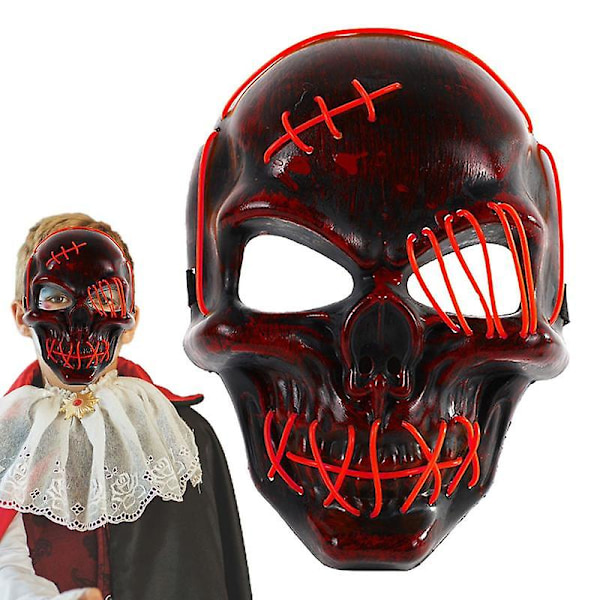 Halloween Dödskalle Ansiktsmask Cosplay Kostymer Lyser Upp LED-skydd Cosplay Rekvisita Kostymer Dödskalle Ansiktsmask Lyser Upp Kostymer Pink