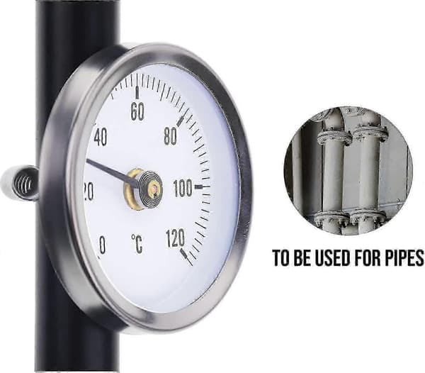 Termometer 0-120 Med Fjeder, Med Klemme Til Montering På Rør, Bimetallisk Overflade I Rustfrit Stål-63mm