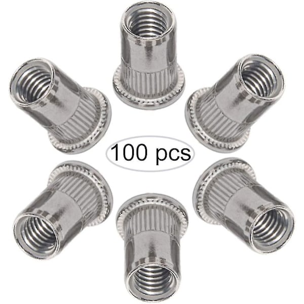 Popmutter 100 stk Popmutter Gjengede Mutter Rustfritt Stål Popmutter Flat Head Gjengede Muttere Popmutter Gjengede Inserter Mutter Hode Mutter For Hus