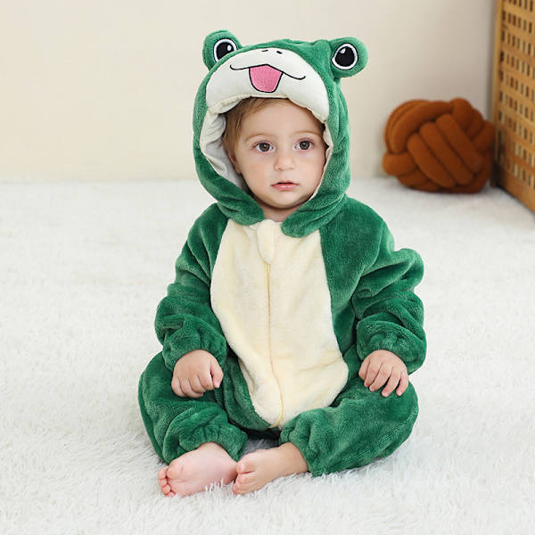 Michley tecknad jumpsuit barn höst och vinter djur hem kläder gränsöverskridande barn flanell klättring kläder-Grön groda（70） Green frog 70cm