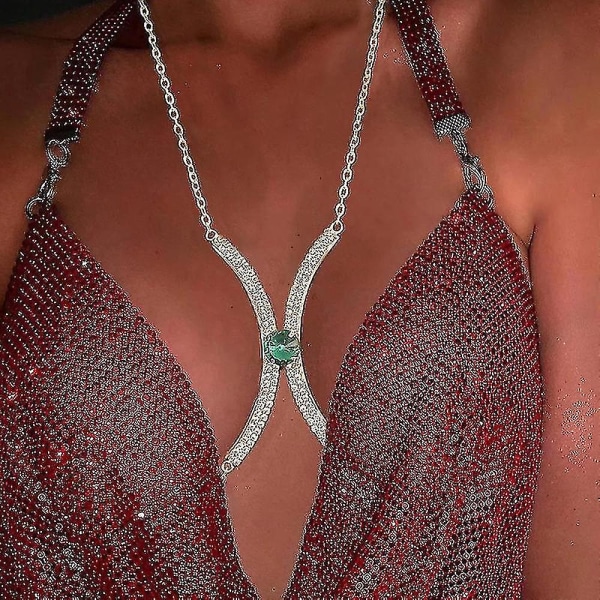 Kvinder rhinestone monteret bryst bryst kæde bikini undertøj krop smykker