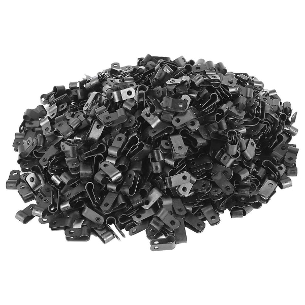 1000 st 1/4 tum svart nylon R-typ för montering inomhus utomhus rep Light Elektrisk trådklämma F black