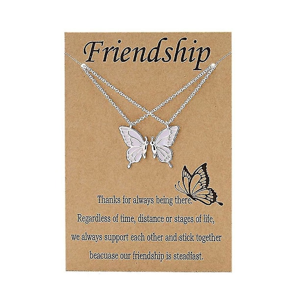 Best Friends Butterfly Matching Necklace For Women Friendship Birthday Warm Gift Silver