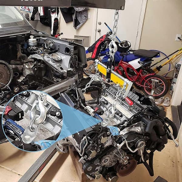 Kraftigt motorlyftfäste kit för användning med lastutjämnare och lyftstroppar